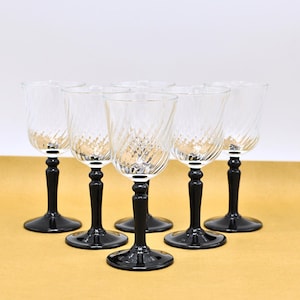 Luminarc D&#39;Arques France Black and Clear Liquour Glasses - Mid Century Vintage Stylish Wine Glasses
