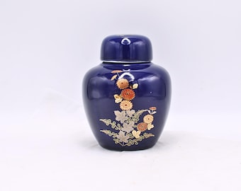 Vintage Kutani Ingwerglas: Kobaltblau mit floralen Goldakzenten