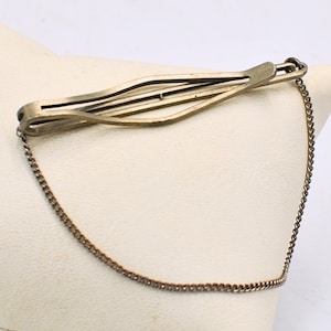 Vintage Silber Ton Krawattenklammer mit Kette - Retro Krawattenklammer