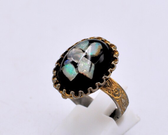 Vintage Adjustable Opal Ring: Handmade Copper Bro… - image 9