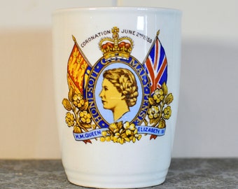 Rare Tudor Ware Barker Bros Elizabeth II Coronation Beaker Cup June 1953 - Vintage Royal Coronation Cup English Royalty Collectable