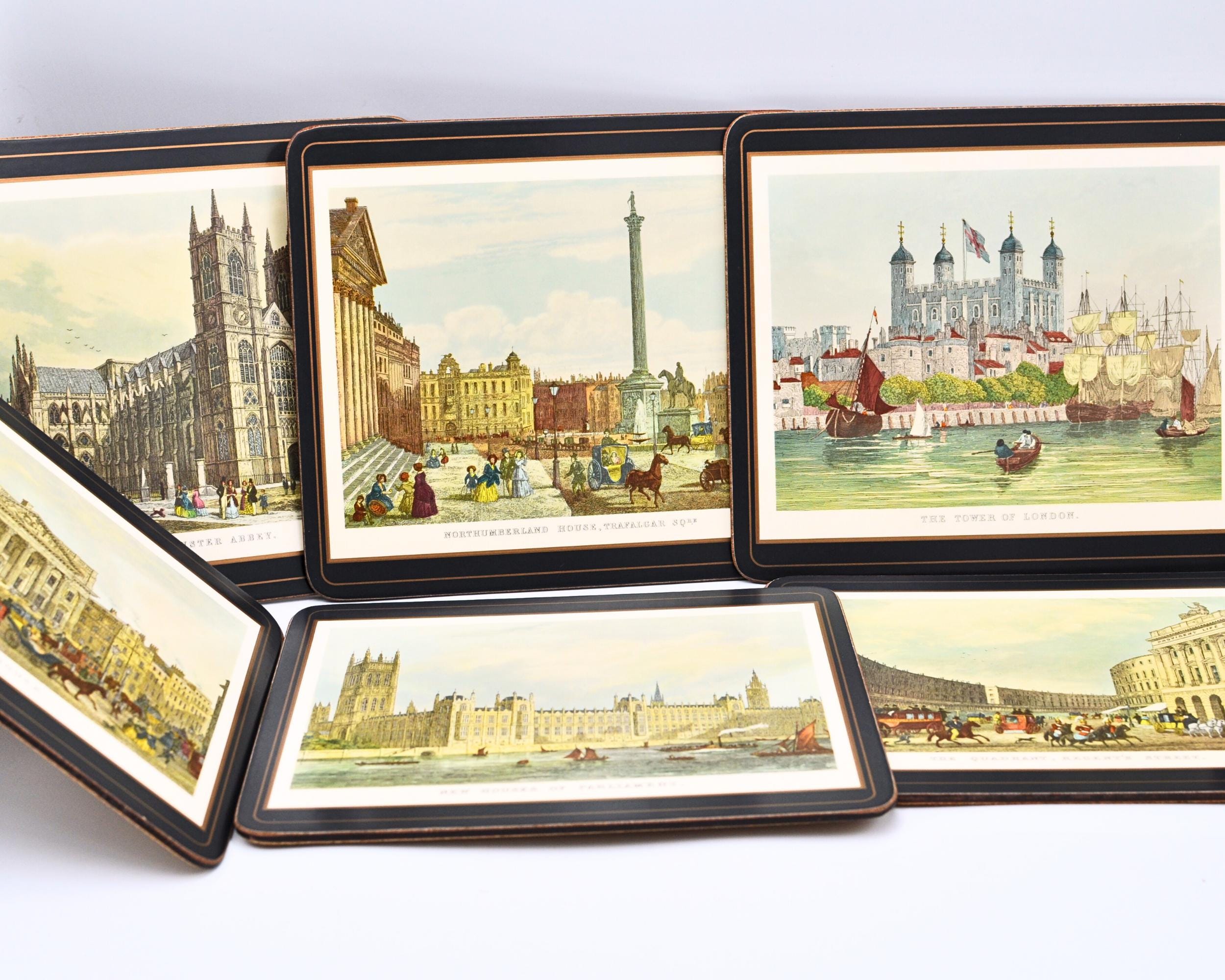 イギリス製　ピンパーネル　テーブルマット　4枚新品 ピンパーネル 19世紀ロンドン プレースマット ブルーの縁取り コルク