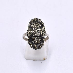 Vintage Art Deco Marcasite Sterling Silver Ring - Size US 6