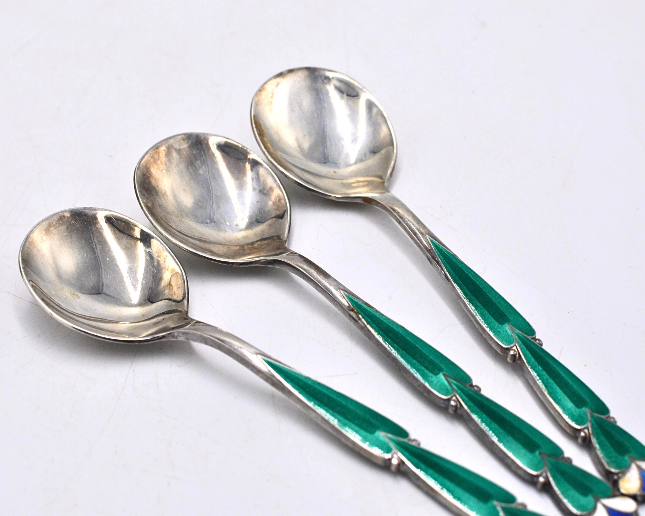 銀メッキのカトラリー ヴィンテージエナメルシルバーメッキデザートカトラリーセット：G.M