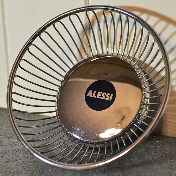 ALESSI ALFRA ITALY Wire basket bowl in stainless steel 18/10 Model 826 Vintage Italian Design Fruit Bowl Bread Basket - Original Sticker