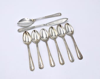 Set di 6 cucchiaini da tè placcati in argento con coltello per marmellata e burro