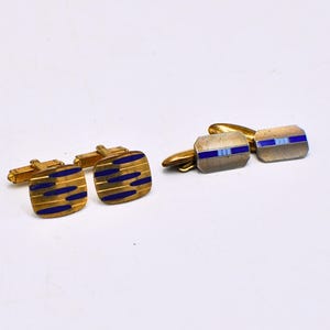 Vintage Gold Tone Cufflinks: Mid Century Blue Enamel