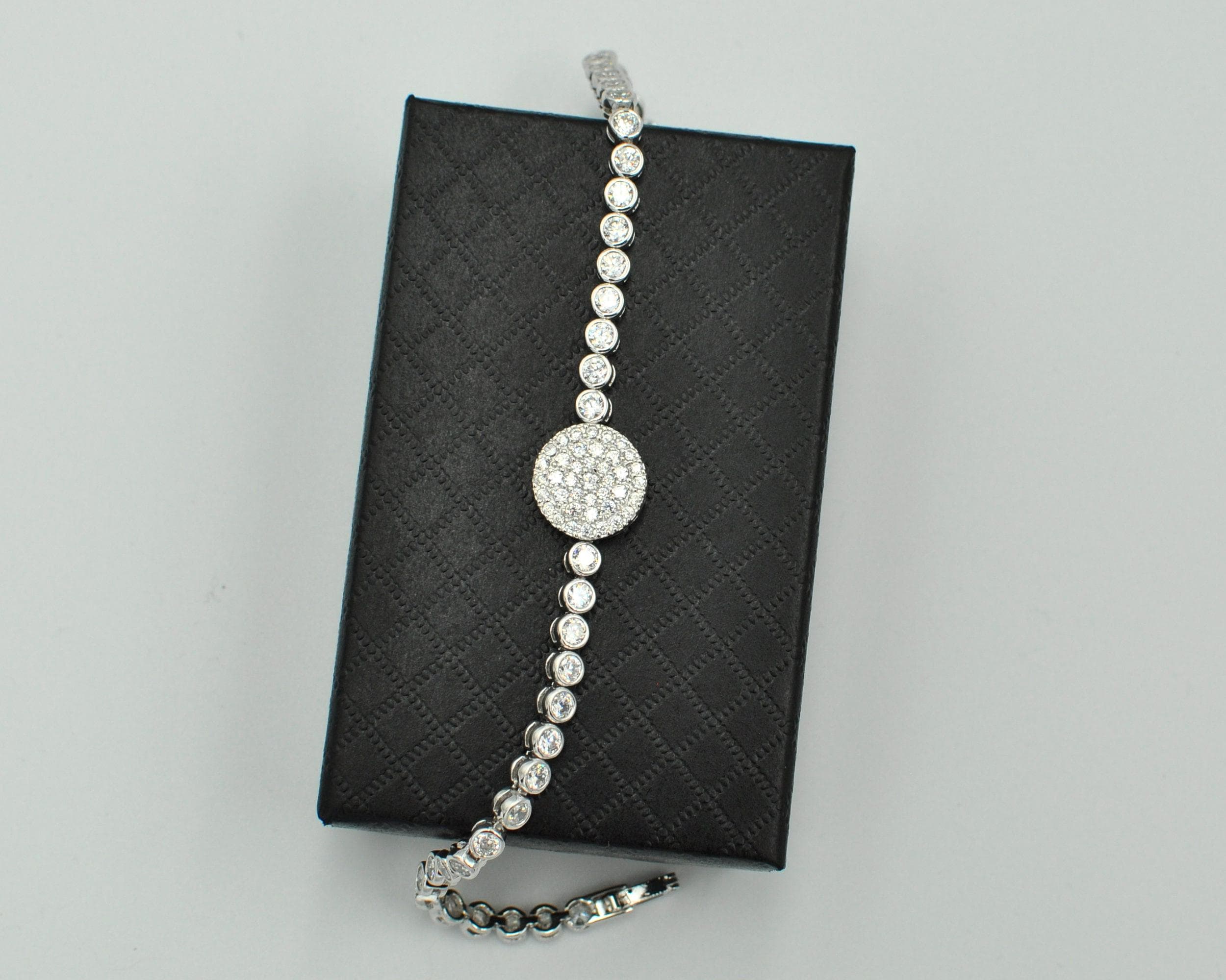 Sterling Silber Tennis Armband mit Cubic Zirkonia Evil Eye - Weiß oder Royal Blau Sapphire Blau Charm Silber 925
