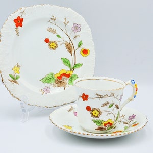 Vintage Royal Stafford Bone China Trio: Floral Cup, Saucer & Plate