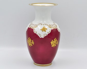 Reichenbach Germany Fine China Red/Burgundy Gold and White Vase 1930's Vintage Vase