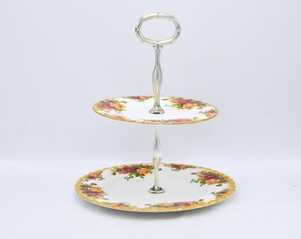 Vintage Royal Albert Old Country Roses Two Tier Cake Stand 1962