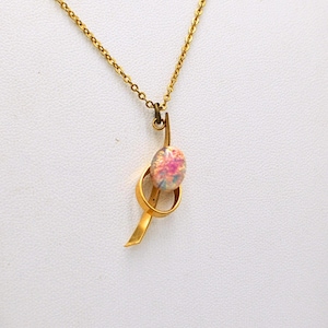 Vintage Pink Opal Necklace on Gold Tone Chain