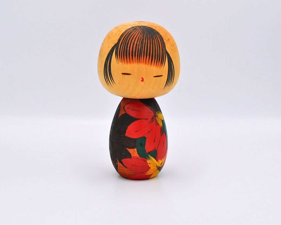 Vintage Sosaku Kokeshi Japanese Wood Doll With Maple Leaves Etsy
