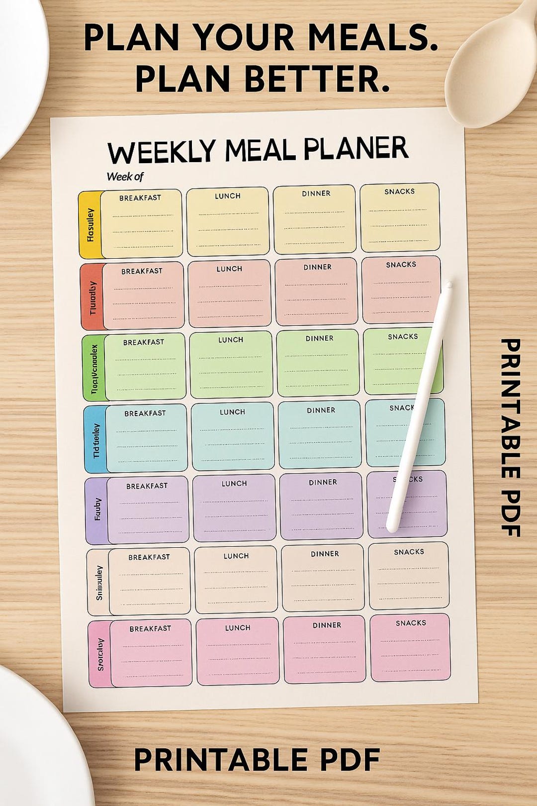 Weekly Meal Planner | Printable PDF | A3 A4 A5 US Letter Sizes ...