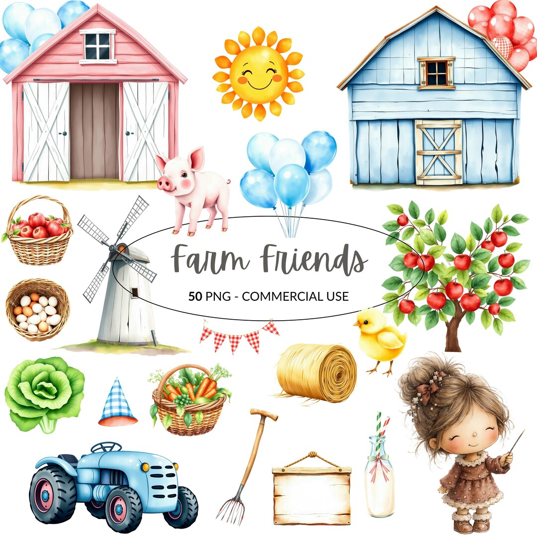 Commercial Use - Farm Animal Clipart - Watercolor - Cute Farm Png - Cow ...