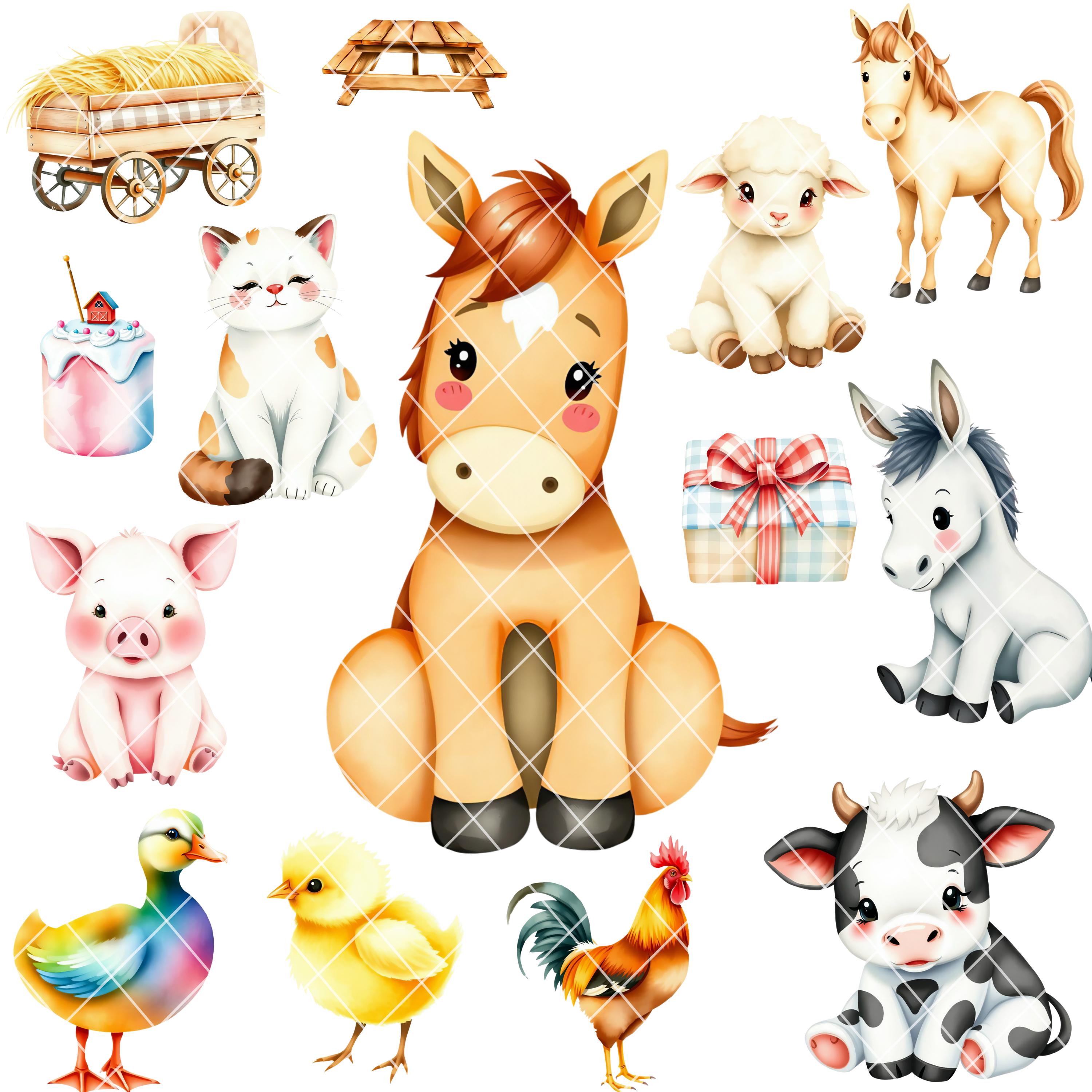 Commercial Use - Farm Animal Clipart - Watercolor - Cute Farm Png - Cow ...