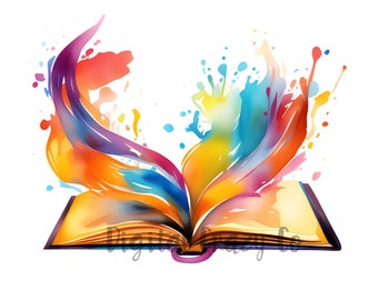 Open Book Clipart: Vibrant Watercolor Effect (Digital Prints)