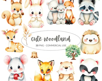 Watercolor Woodland Animal Clipart – Forest Nursery PNG Images (Commercial Use)