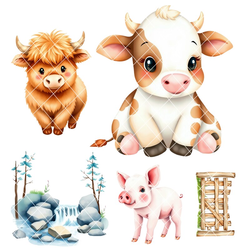 Commercial Use - Farm Animal Clipart - Watercolor - Cute Farm Png - Cow ...