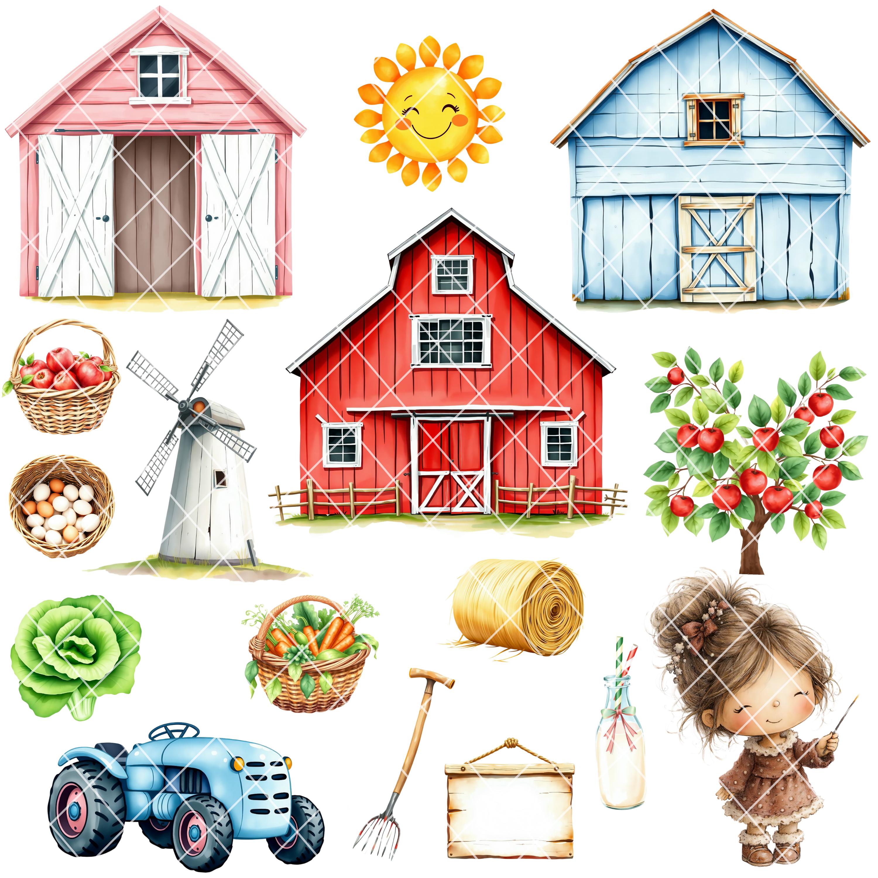 Commercial Use - Farm Animal Clipart - Watercolor - Cute Farm Png - Cow ...