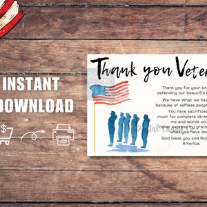 Thank A Veteran Thank You Card For Veteran Service member, Printable Veterans Day Thank You For Your Service , Army Military Navy Marines, Thank You Veterans Days Card, Day of Remembrance: Heroes Day Card.