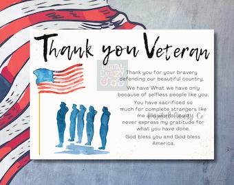 Thank A Veteran Thank You Card For Veteran Service member, Printable Veterans Day Thank You For Your Service , Army Military Navy Marines