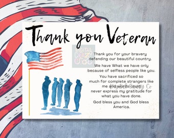 Thank A Veteran Thank You Card For Veteran Service member, Printable Veterans Day Thank You For Your Service , Army Military Navy Marines