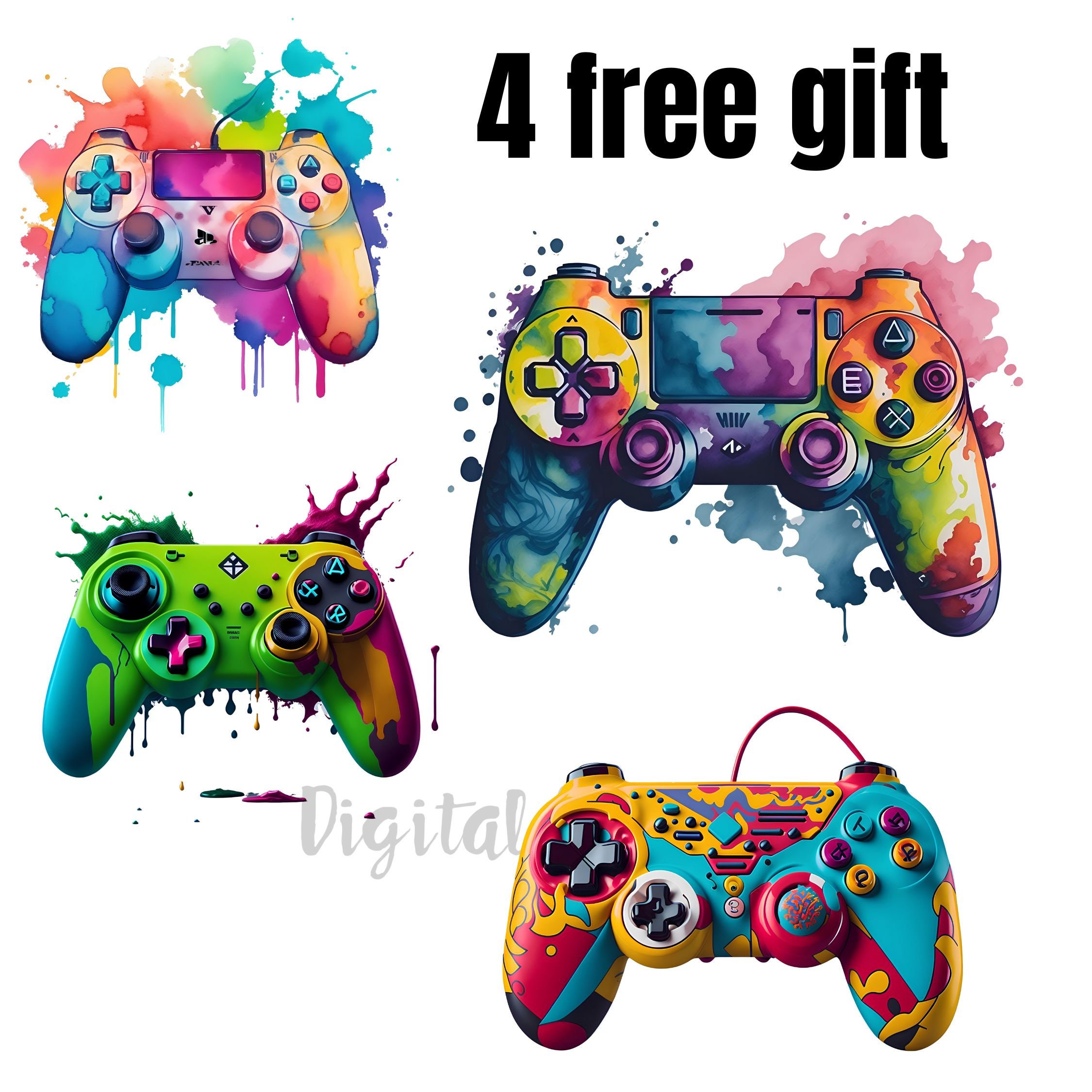 Watercolor Game Controller Clipart – Gaming PNG Graphics (digital ...