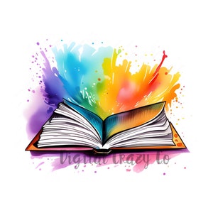 open book	A book that is open, revealing the pages inside.
colorful feathers	Feathers of various colors, such as red, blue, green, yellow, and purple.
book cover	The outside of a book, which often has a design or image on it.