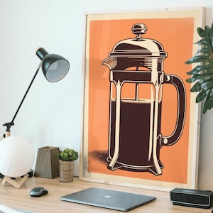 Peinture numérique de café pressé français, oeuvre d&#39;art murale de café, affiche rétro de café frais, café (1/4)
