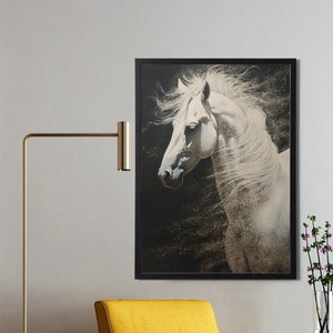 Luna White Horse Art Print, Digital Painting, Horse Portrait, White Horse Artwork