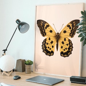 Yunn Yellow Butterfly Art Print, Digital Painting, Butterfly Wall Decor, Minimalist Yellow Butterfly Poster