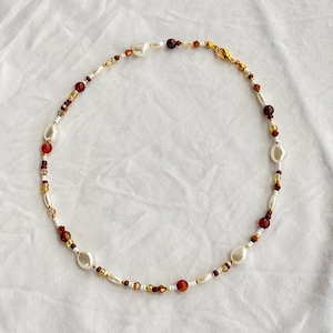 Handmade brown Colour Mix Beads Necklace | Stylish and Unique Pearl Necklace for Woman | Autumn