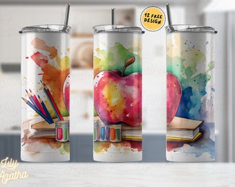 Teacher 20 oz Skinny Tumbler Bundle, Teacher Life Back To School Sublimation Designs, Teacher Appreciation PNG Instant Download