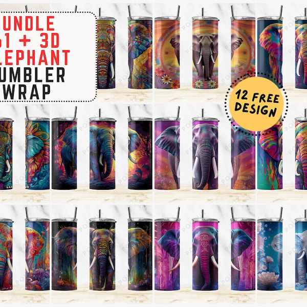 3D Bundle Elephant Tumbler Wrap Design, elephant tumblers 20oz tumbler wrap, digital download, elephant png, 3d elephant bundle tumbler wrap