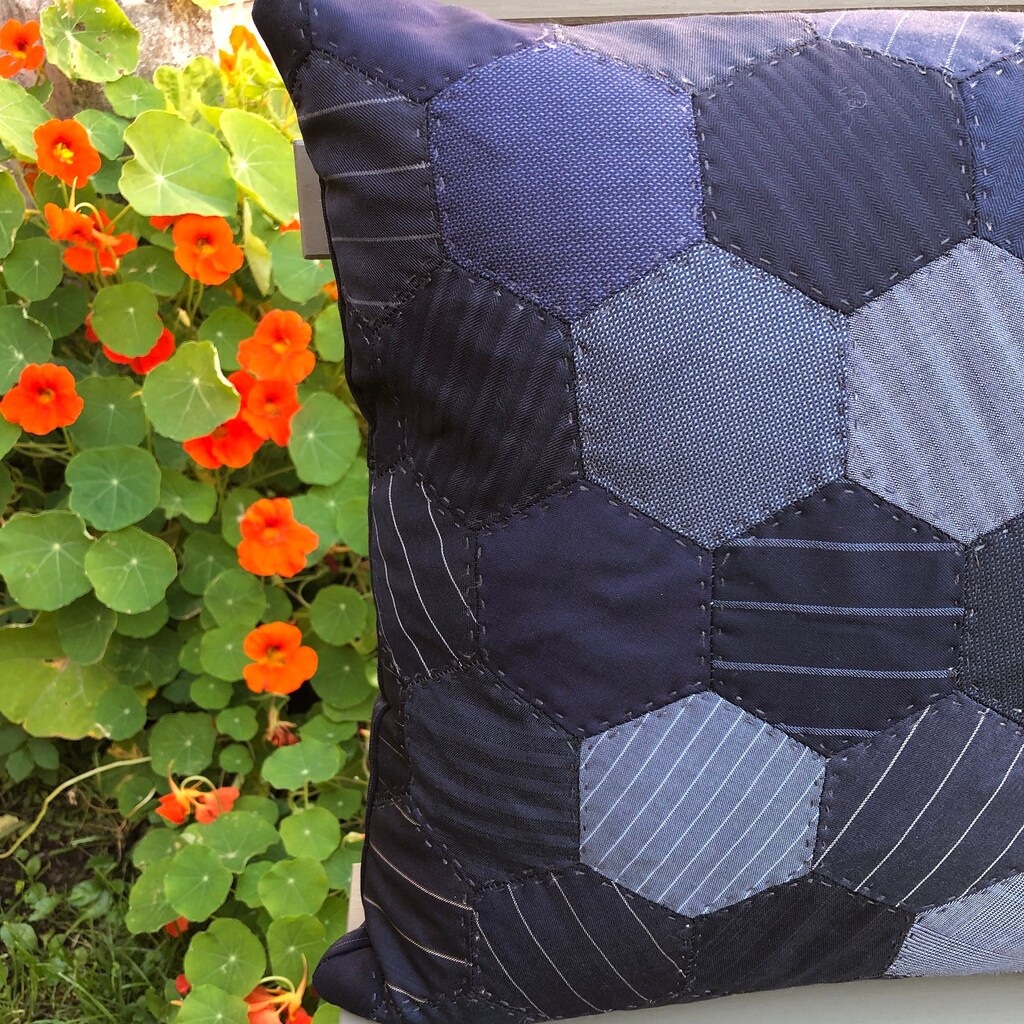 Fodera Per Cuscino Quadrata 40x40 Cm, Ricamo Etnico Patchwork, Colore Grigio Scuro (solo Copertura)
