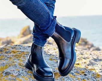 Handmade Genuine Leather men&#39;s Sport Chelsea Boots - Men Casual Chelsea Boots - Chelsea Boots For Men