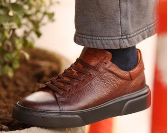 Genuine Leather Men&#39;s Leather Sneakers - Mens Casual Shoes - Casual Man Footwear - Lightweight Men Sneakers