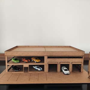 1/64 Scale Hotwheels Showroom Garage Diorama Wooden Model