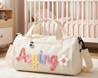 Personalisierte Kinderreisetasche mit Namen - individuell bestickter Seesack aus Baumwolle, leichtes Tanz- und Geburtstagsgeschenk für Vorschulkinder, einfach zu reinigende Abenteuertasche