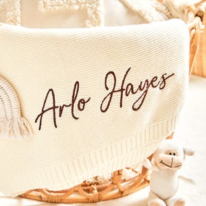 Manta de bebé tejida y bordada personalizada - Nombre personalizado, suave algodón, regalo para recién nacido, unisex, para llevar a casa desde el hospital