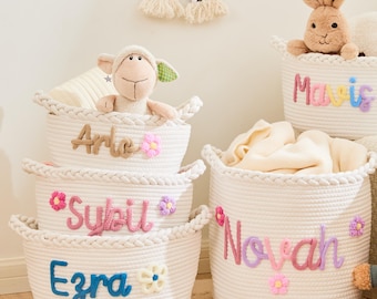 Personalized Crochet Baby Basket – Custom Name Cotton Storage Bin