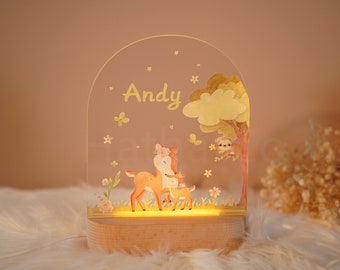 Luz de noche con nombre personalizado para bebé, tablero acrílico de animal luminoso, luz de noche creativa, regalo para niños para la habitación