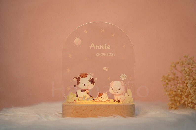 Customized name night light for baby, luminous animal acrylic board creative night light, kids gift for room zdjęcie 3