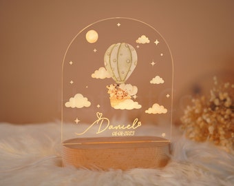 Luz nocturna personalizada para bebé, regalo de nacimiento para bebé, luz nocturna para bebé, linda lámpara de noche de animales