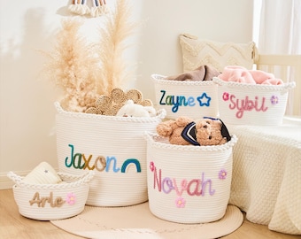 Personalized Crochet Baby Basket: Embroidered Nursery Storage Bin