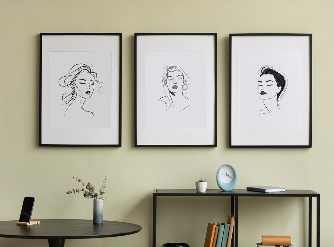Woman Line Drawing Art Print Set of 3 Minimalist One Line Drawing Home ...