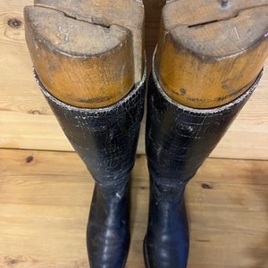 Vintage Ladies black leather riding boots with wooden boot trees