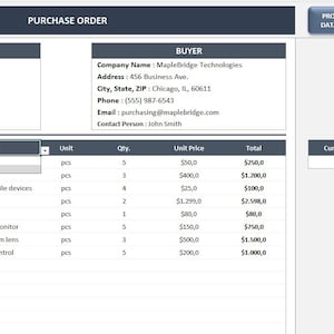Purchase Order Excel Template: Excel PO Form - Etsy