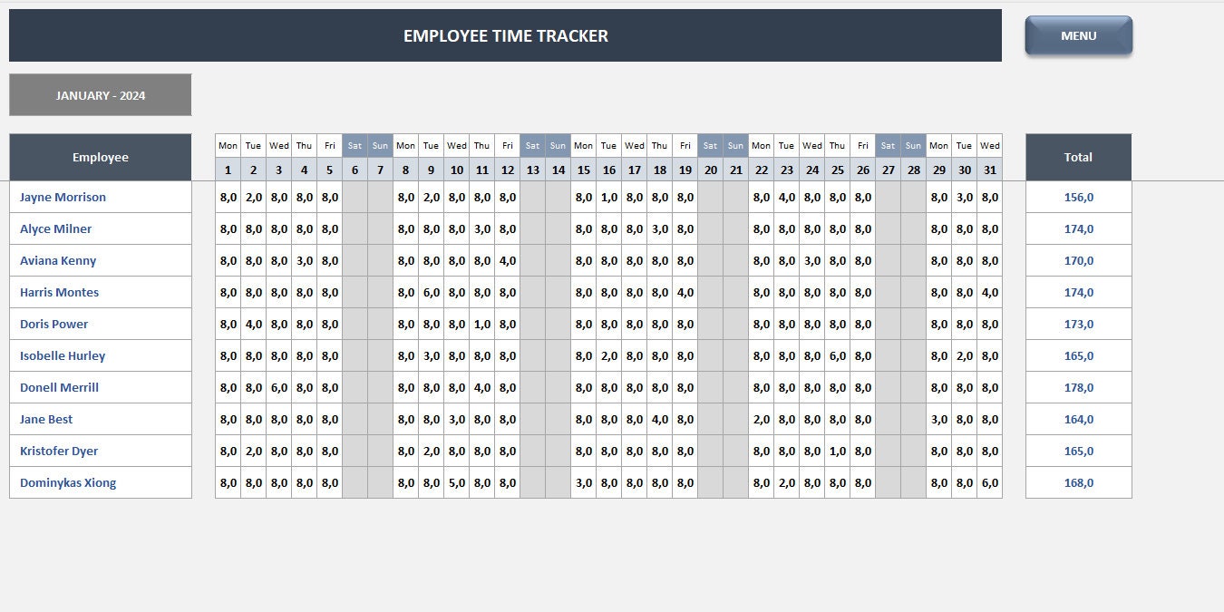 Employee Time Tracker | Excel Template | Employee Hour Tracker ...